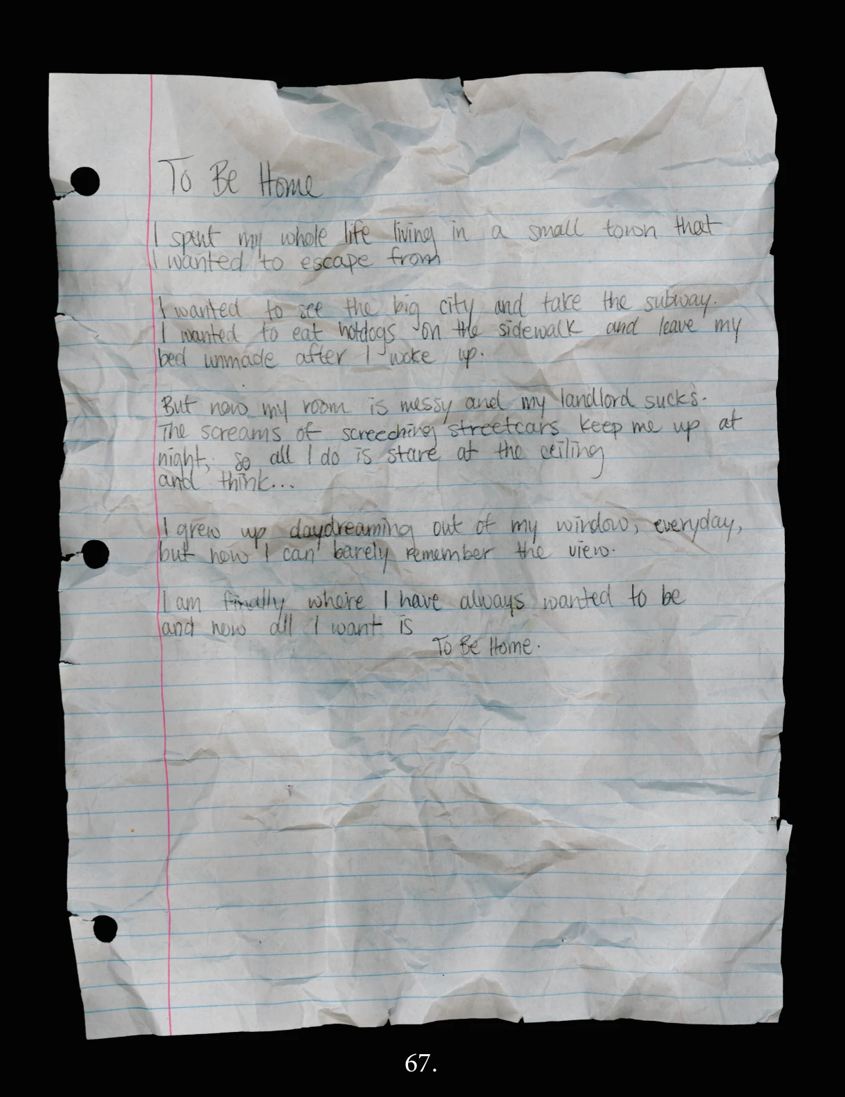 A handwritten letter on creased lined paper, reproduced in Hues Magazine